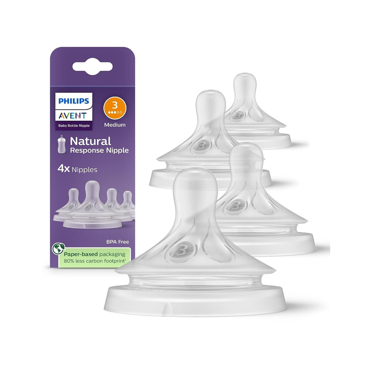 Philips Avent Natural Response Baby Bottle Nipple, Slow Flow, 4-Pack